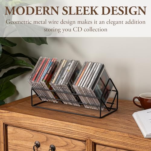 Side angle of the MyGift tabletop compact disc holder shelf showing the upward-tilted three-tier design.