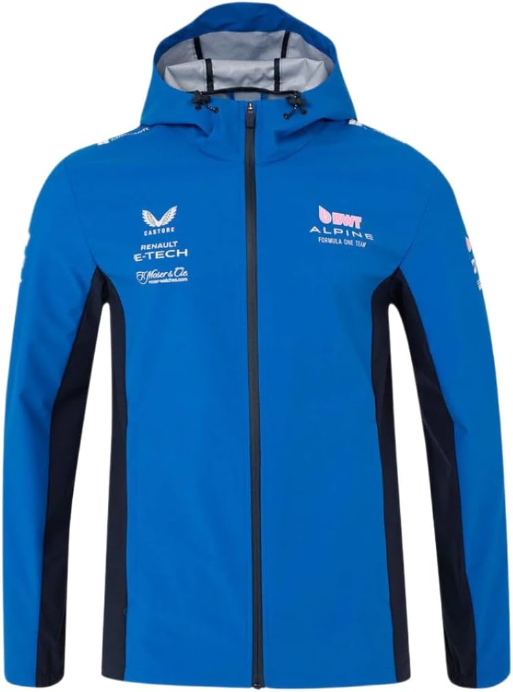 Castore Alpine Racing F1 2025 Team Water Resistant Jacket front view showing lapis blue color and team branding