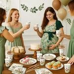 Close up of woodland forest animal themed paper plates and napkins