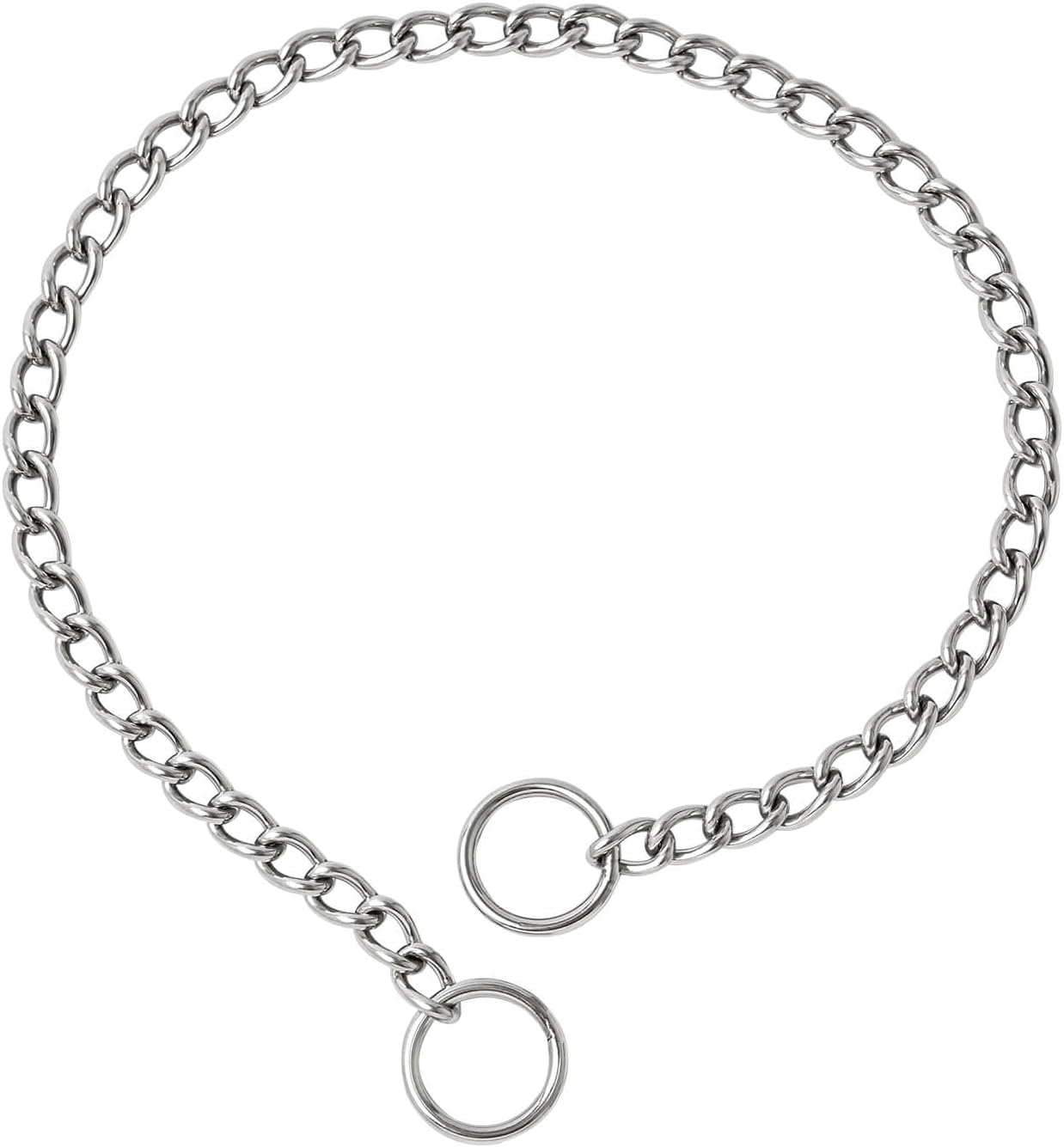 WePet dog chain collar front view showcasing heavy duty silver stainless steel Cuban links.