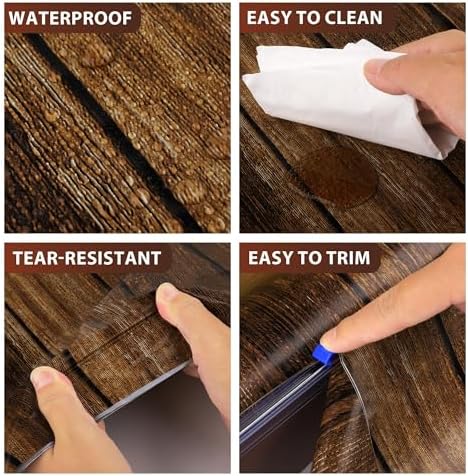 Close up of the integrated slide cutter cleanly slicing through the brown wood grain plastic sheet