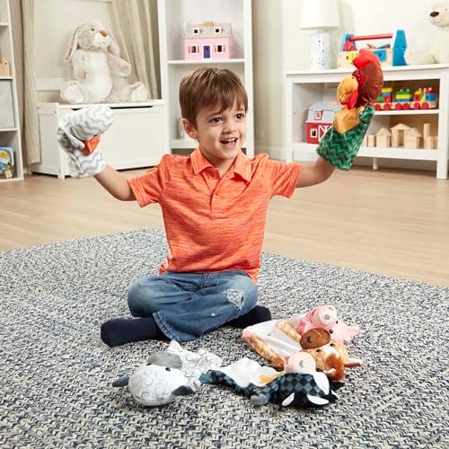 Six farm animal plush puppets for children's pretend play
