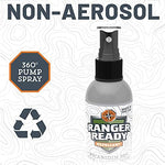 Ranger Ready DEET free travel bug spray standing upright on a clean studio background.