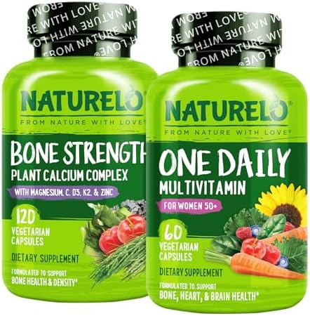 Naturelo One Daily Multivitamin for Women 50+ and Bone Strength bundle front view supplement bottles