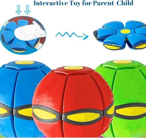 Transforming flying saucer toy pressed flat into a blue disc shape