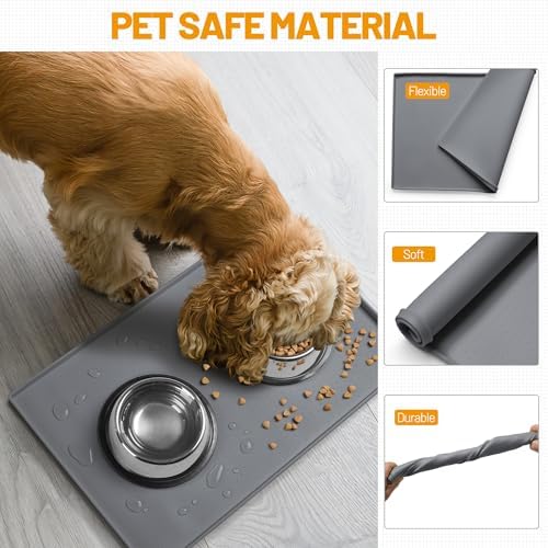 Hubulk non slip dog bowl mat in use