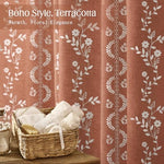 Top view of the premium linen blend shower curtain showing the rust-proof metal grommets.