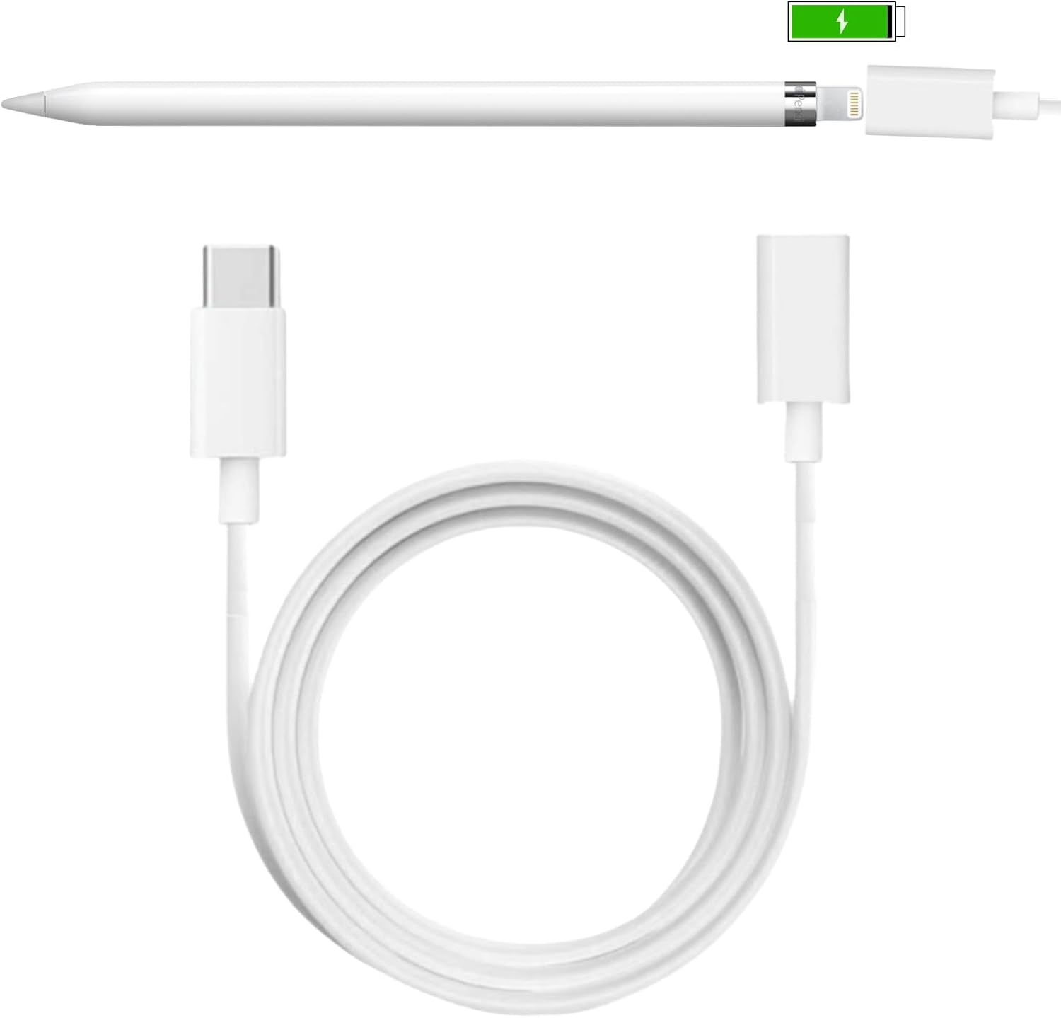 ONGAHON Apple Pencil charger cable front view showcasing USB Type C to Lightning connectors