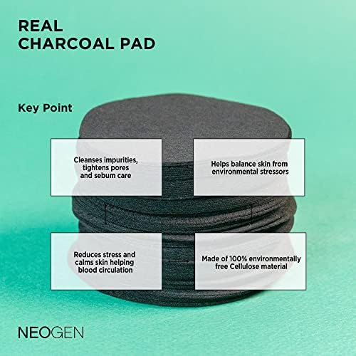 NEOGENLAB Real Charcoal Pad teal packaging showing textured exfoliating cotton pad with essence