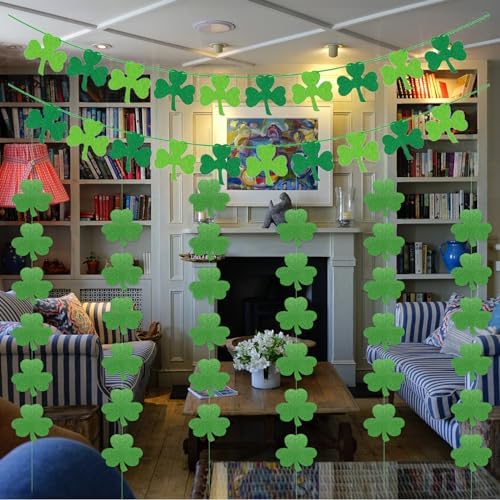 Durable green felt shamrock banner showing high-quality international holiday manufacturing details.