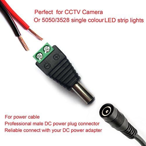 Solderless 2.1x5.5mm DC barrel connectors with screw terminals for custom CCTV wiring