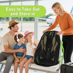 Car seat bag being used at an airport boarding gate