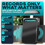 TensaOne audio recording device side profile highlighting the sleek pocket-sized design.