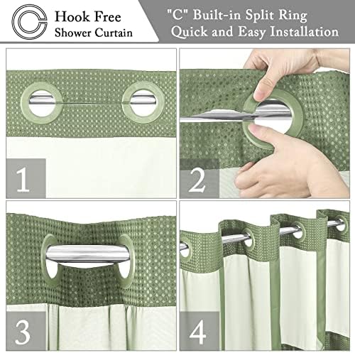 Gibelle waterproof shower curtain with snap in fabric liner attachment detail.