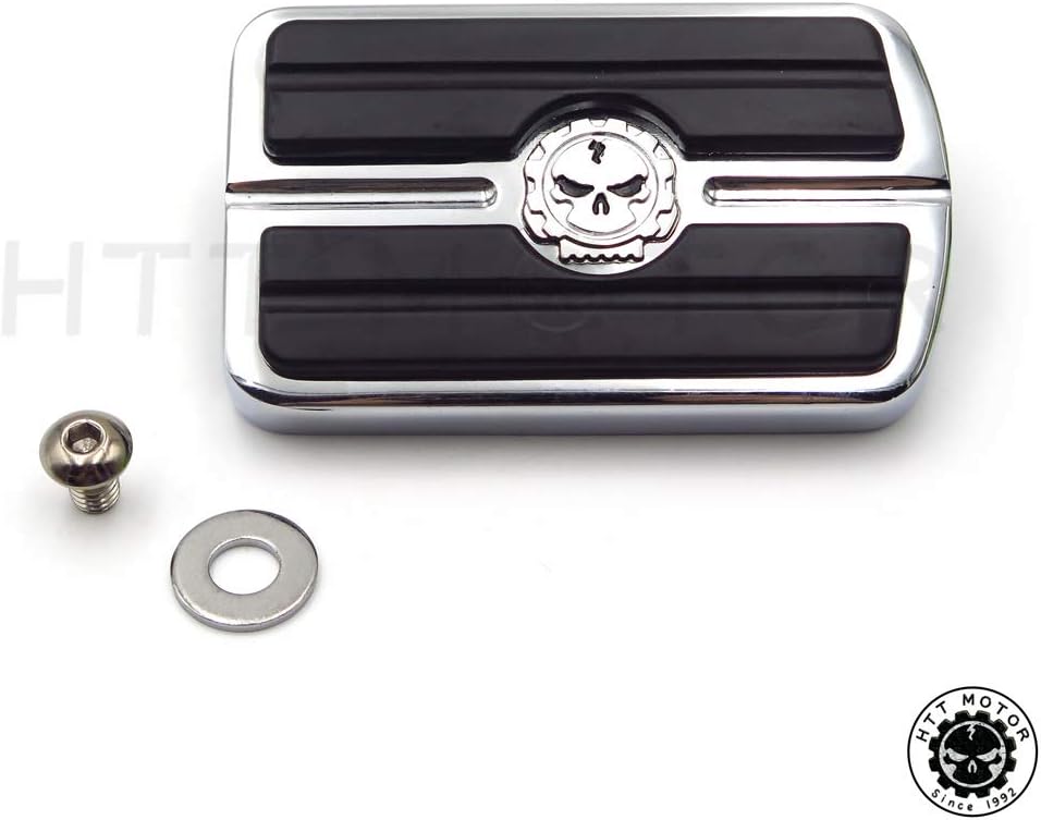 Chrome skull rear brake pedal cover surface texture detail