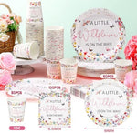 Hushee spring summer party decoration kit showing thick durable paper plates filled with treats