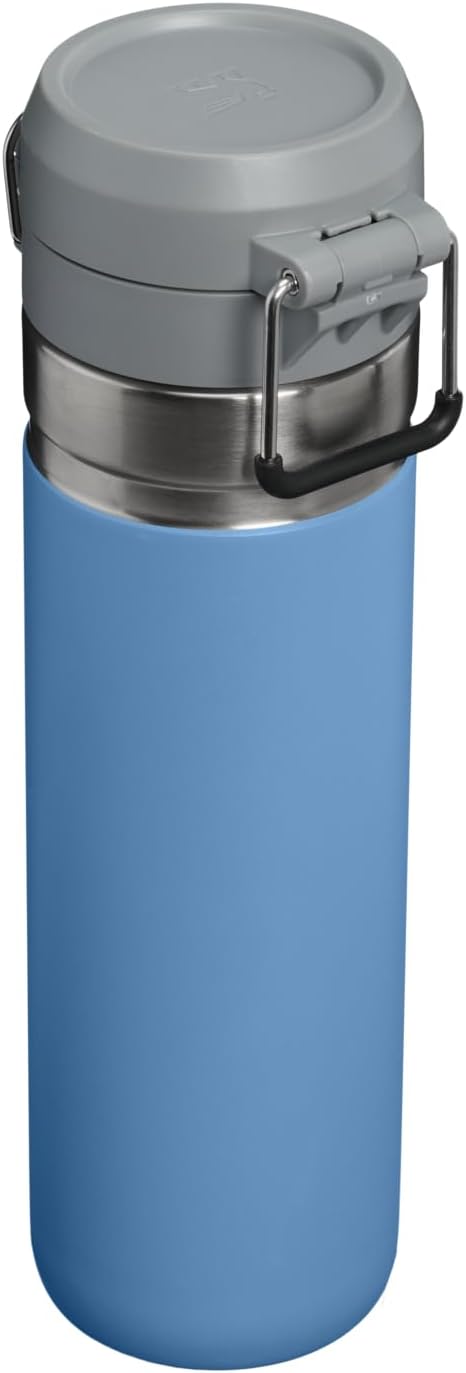 Leakproof premium sports thermos highlighting the secure trigger action closure.