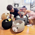Woven cotton rope bear basket showing its durable textured material construction.