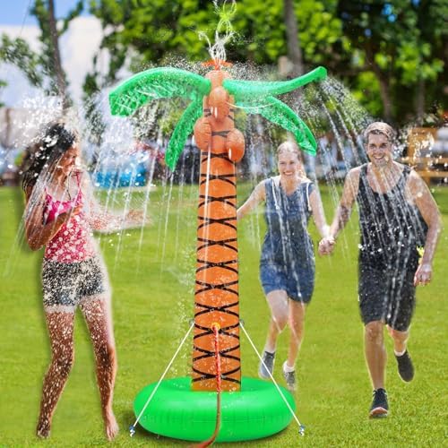 Deflated and folded AMENON inflatable palm tree showing compact storage portability for vacation travel