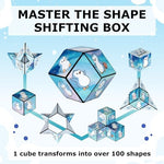 Side profile of the injection molded plastic Shashibo Pudgy Penguins series cube showing matte finish art