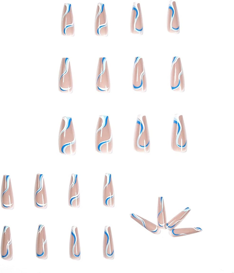 Babalal blue wave stick on nails close up