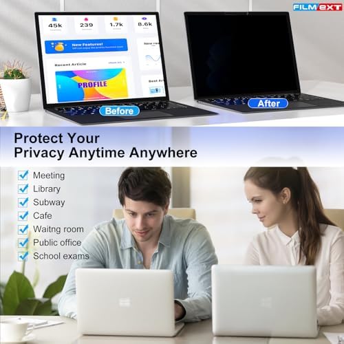 Close up of Filmext anti-glare privacy filter on Microsoft laptop