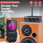 Pyle PDA22BT compact desktop audio receiver back panel displaying RCA inputs and speaker terminals