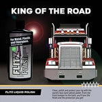 Flitz metal cleaner used for headlight restoration on a vehicle.
