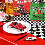 Irenare disposable plastic table cover used as a racing theme photo booth wall backdrop