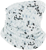 Travis Ice Silk Motorcycle Neck Gaiter Face Mask front view showing the geometric mosaic pattern