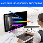 Side angle view of an office desk monitor showing the privacy filter darkening the screen for passersby