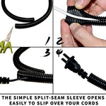 Flexible conduit wire hider covering computer and television leads to prevent rabbit and dog damage.