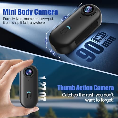 Vauvinmaic thumb sized wearable action camera shown inside its clear IPX7 waterproof protective case.