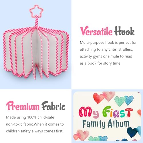 Fintie mini toddlers scrapbook hanging from a stroller handle by its built in clip