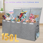 Maxuni 150 liters fabric storage bin folded completely flat demonstrating its space saving design