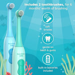 Aquasonic Kids 2-pack electric toothbrush set with waterproof character stickers for customization