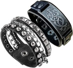 BaBakiak 2pcs punk leather cuff bracelets front view goth rock fashion accessory