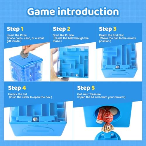 Transparent blue brain teaser puzzle cube containing cash gift rewards inside.