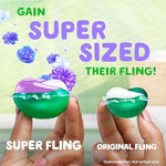 Close up view of a single Dewdrop Dream scent supersized laundry soap pod showing concentrate chambers.