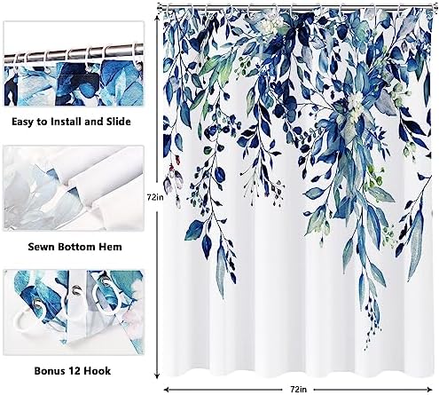 Side angle view of the semi-sheer skin-friendly polyester shower curtain on a white background