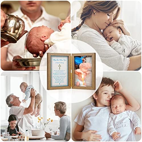 Yakucho religious baby picture frame holding a four by six photo