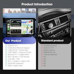 Haudio single din dashboard multimedia player displaying wireless apple carplay interface with map navigation.