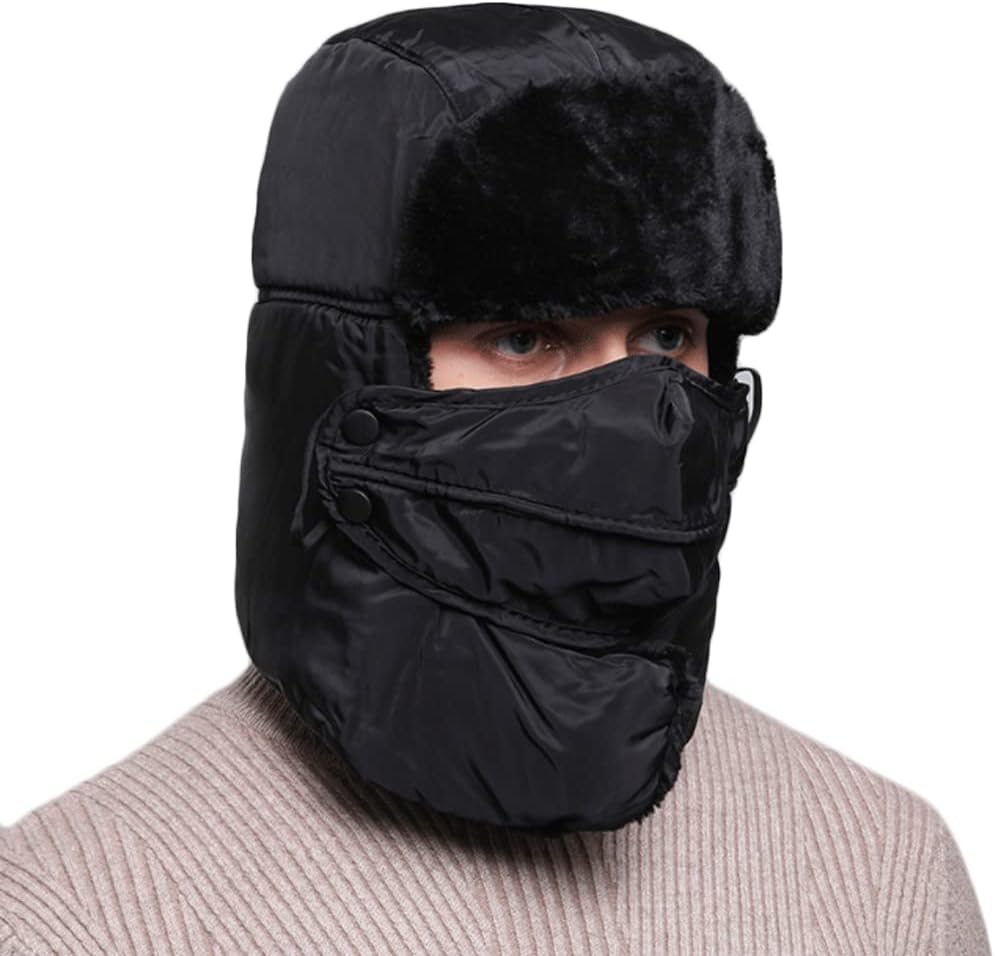 Men Winter Trapper Hat with Ear Flap Thermal Fur Warm Hat Insulated Baseball Cap with Face Cover - Image 10