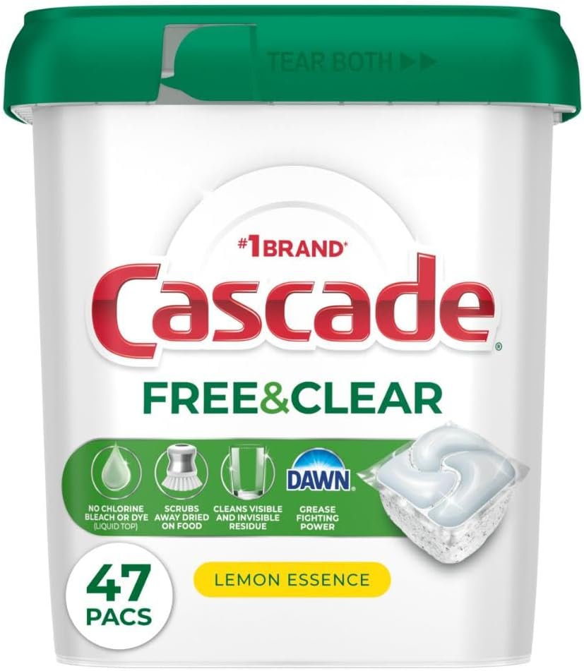 Cascade Free & Clear Dishwasher Pods, Dishwasher Detergent, Dish Detergent Soap, Lemon Essence, 47 Count - Image 1