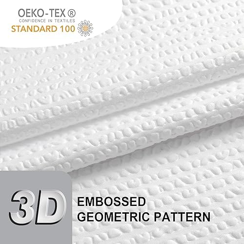 Close up shot of the white embossed textured fabric showing the premium waffle weave design detail.