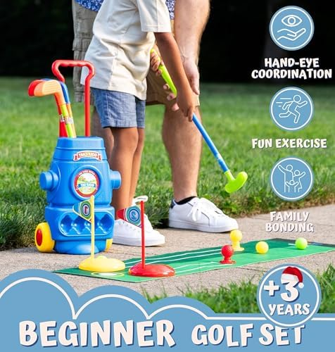 Detailed view of ToyVelt kids golf set accessories and balls