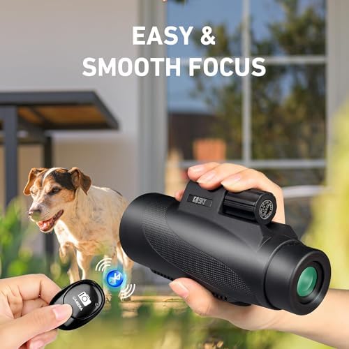 Gosky high powered compact monocular mounted on its upgraded stable desktop tripod with the universal smartphone adapter attached.