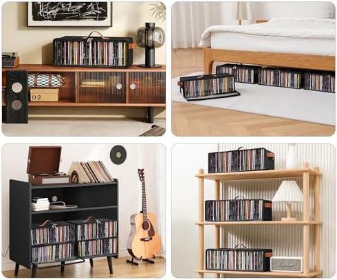 Beveetio collapsible CD storage bins folded flat when not in use.
