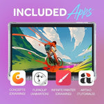 Android thirteen standalone drawing device running pre-installed professional illustration software bundle.