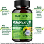 Naturelo Magnesium Glycinate 200mg supplement bottle back label displaying accurate nutrition facts and ingredients